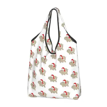Женская повседневная сумка для покупок Christmas Hippo, большая вместительная сумка-тоут, портативная сумка для хранения, складные сумки.