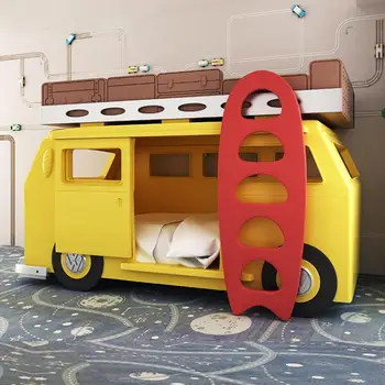 Новая креативная детская мебель для дачи, креативная высокая И низкая кровать, Автобус, автомобиль, Кровать для мальчиков и девочек из массива дерева