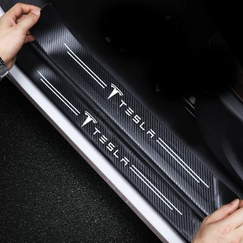 4 шт. автомобильная наклейка с текстурой из углеродного волокна, пороговая полоса, измененная для аксессуаров TESLA MODEL 3 X Y S