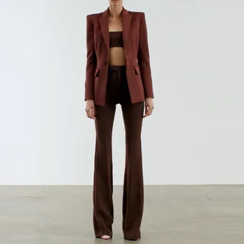 2023 Star Профессиональный модный костюм средней длины на пуговицах из ткани с одной пуговицей + брюки-клеш из двух предметов
