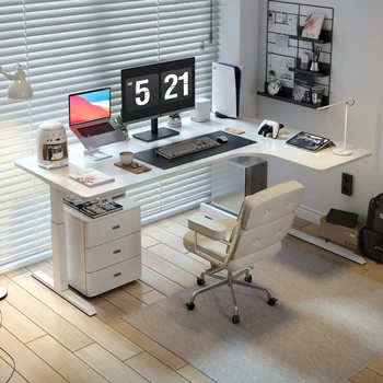 Белый Угловой Подъемный Стол Из массива Дерева L-Образного типа Для Учебы, Электрический Компьютерный Стол Smart Corner Home Desk