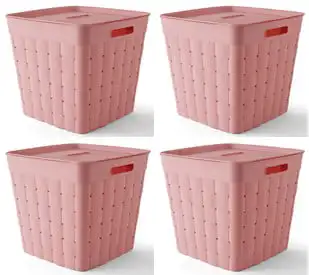 и подростковый пластиковый ящик для хранения широкого плетения розового цвета с крышкой, 4 упаковки