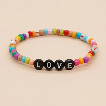Разноцветный браслет с любовным алфавитом YASTYT из бисера - летние пляжные украшения на эластичной веревке, идеальный подарок-сюрприз для девочек